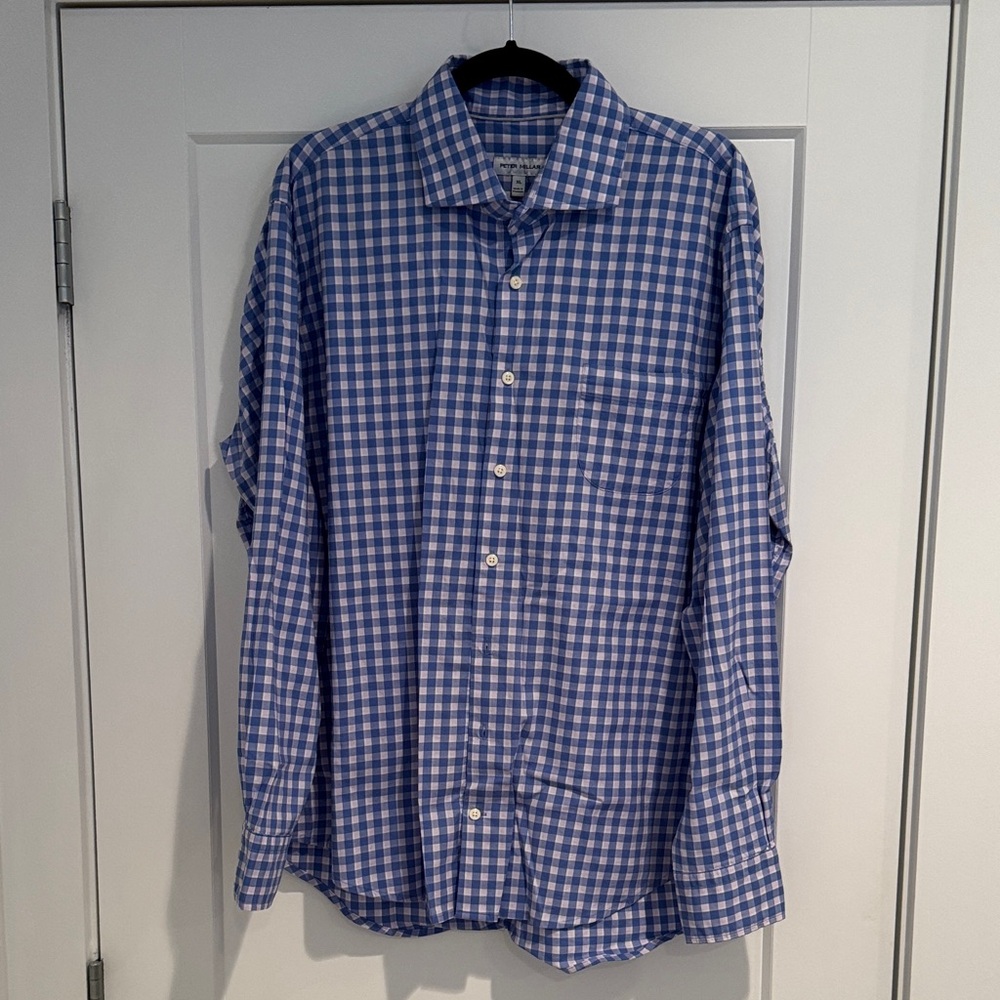 Peter Millar Blue and White Gingham Men's Shirt